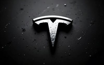 logotipo de acero tesla, fondo negro, logotipo de tesla 3d, logotipo metálico de tesla, emblema de tesla, logotipo de tesla, tesla