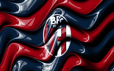 logotipo 3d do bolonha fc, 4k, ondas 3d vermelhas azuis, série a, futebol, bandeira do bolonha fc, criativo, logotipo do bolonha fc, clube de futebol italiano, bolonha fc, bolonha fc 1909