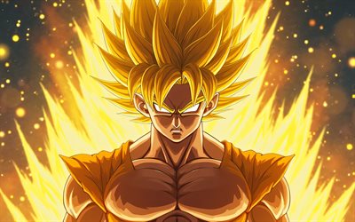 4k, goku dorado, llamas de fuego amarillas, bokeh, dragon ball súper, dbs, manga, goku ssj3, dragon ball dorado goku, goku super saiyajin 3, dbz, son gokú