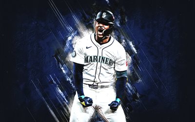 julio rodríguez, marineros de seattle, beisbolista dominicano, fondo de piedra azul, arte grunge, grandes ligas, eeuu, béisbol, julio rodríguez marineros de seattle