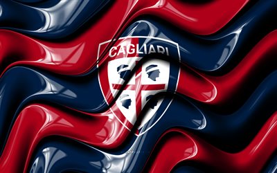 cagliari fc 3d logotyp, 4k, blå röda 3d vågor, serie a, fotboll, cagliari fc flagga, kreativ, cagliari fc logotyp, italiensk fotbollsklubb, cagliari fc, cagliari calcio