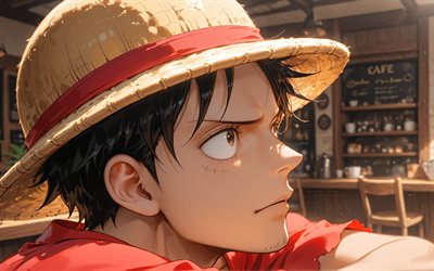 4k, مونكي دي لوفي, مقهى, قطعة واحدة, عن قرب, جير الخامس, مانغا, الفن التجريدي, شخصيات قطعة واحدة, جير 5, عمل فني, جومو جومو نو مي, مونكي دي لوفي ون بيس