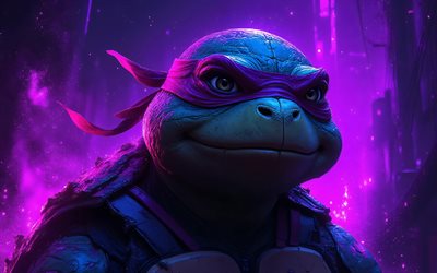 4k, donatello, resplandor violeta, arte 3d, tortugas ninjas mutantes adolescentes, oscuridad, creativo, personajes de tmnt, tortugas mutadas, donatello 3d, tmnt, tortugas ninja