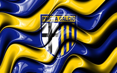 logotipo de parma calcio 1913 en 3d, 4k, ondas 3d amarillas azules, serie a, fútbol americano, bandera de parma calcio 1913, creativo, logotipo de parma calcio 1913, club de fútbol italiano, parma calcio 1913, fútbol, parma fc