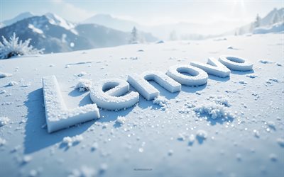 lenovon logo lumesta, 4k, talvinen maisema, lenovon merkki, lenovon tunnus, lenovon logo, lenovo 3d logo, lenovo, talvi