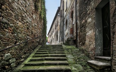 Perugia, staircase, old buildings, street, Italy