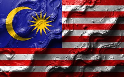 malaysia flag, 4k, steinwellen textur, flagge von malaysia, 3d malaysia flag, asien, flaggen asiatischer länder, malaysia