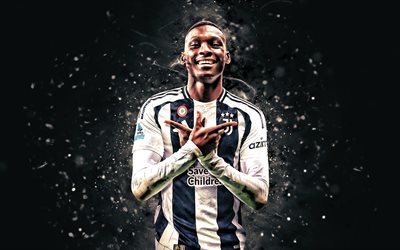 4k, kolo muani, fondo abstracto negro, juventus fc, serie a, futbolistas franceses, kolo muani 4k, fútbol americano, fútbol, luces neón blancas, juventus, mancha, kolo muani juventus