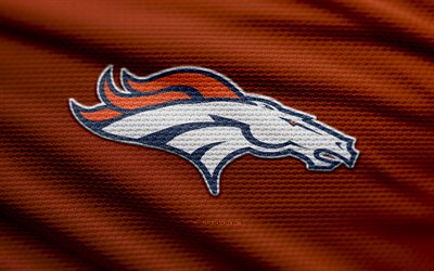 denver broncos kumaş logosu, 4k, turuncu kumaş arka plan, nfl, bokh, amerikan futbolu, denver broncos logosu, denver broncos amblemi, amerikan futbol takımı, denver broncos