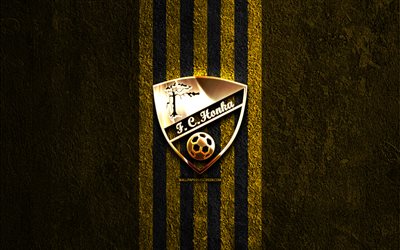 FC Honka golden logo, 4k, yellow stone background, Veikkausliiga, finnish football club, FC Honka logo, football, FC Honka emblem, FC Honka, soccer, Honka FC