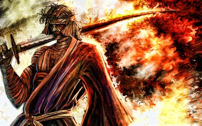 shishio makoto, manga, rurouni kenshin, animehahmot, miekka, yö, shishio makoto rurouni kenshin