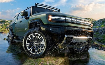 4k, GMC Hummer EV, river, 2025 cars, offroad, HEV, SUVs, electric cars, 2025 GMC Hummer EV, american cars, GMC