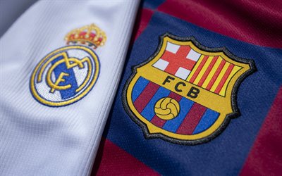 real madrid vs fc barcelona, el clasico, españa, logotipo de fc barcelona, logotipo del real madrid, la liga, fútbol, real vs barcelona