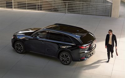 2025, mazda cx 70, 4k, toppvy, exteriör, nya svarta mazda cx 70, svart cx 70 2025, japanska bilar, mazda