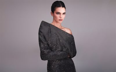 kendall jenner, 4k, sesión de fotos de loreal paris, celebridad americana, belleza, mujer morena, traje negro, estrellas de cine, actriz americana, jenner sisters, hotación de kendall jenner
