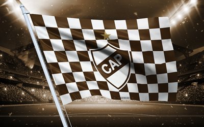 4k, club atletico platense logosu, arjantin futbol kulübü, stadyum bayrağı, club atletico platense taraftar bayrağı, kırmızı beyaz bayrak, arjantin primera ligi, arjantin, futbol, club atletico platense