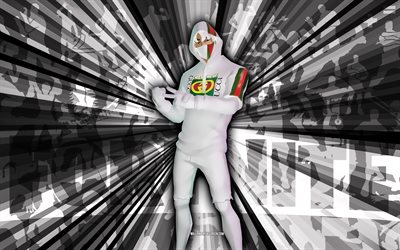 4k, Gucci Ikonik, gray rays background, Gucci Ikonik Skin, Gucci Ikonik Fortnite, abstract art, Fortnite GucciIkonik Skin, Fortnite characters, Fortnite, creative art