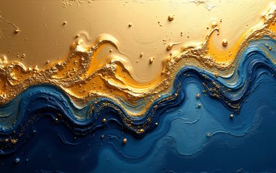 Blue and gold stone background, paint splashes, gold stylish background, blue and gold elegant backgrounds, paint backgrounds