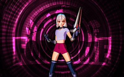 Lexa Fortnite, 4k, purple spiral background, Fortnite, creative, Lexa Skin, Fortnite Lexa Skin, Lexa, Fortnite characters