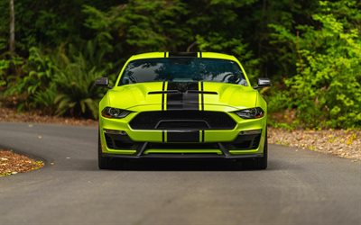 ford mustang, shelby súper serpiente, edición en negrita, vista frontal, exterior, ford mustang verde, tuning del ford mustang, autos deportivos americanos, vado