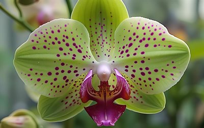 yeşil orkide, kapatmak, makro, orkide çiçeği, tropik çiçekler, orkideler, yeşil çiçek