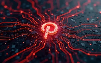 Pinterest red 3D logo, 4K, black techno background, Pinterest logo, Pinterest sign, Pinterest emblem, red neon light, Pinterest
