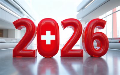 suiza 2026, 4k, bandera de suiza, números 3d 2026, 2026 suiza, viajar a suiza 2026, visitar suiza 2026, conceptos de suiza