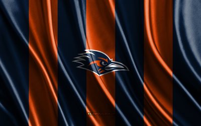 4k, utsa 로드러너스 로고, ncaa, 오렌지 블루 실크 질감, utsa 로드러너스 깃발, 미식축구 클럽, 실크 깃발, utsa 로드러너스 엠블럼, 미국, utsa 로드러너스 배지, utsa 로드러너스