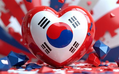 I Love South Korea, 4k, bokeh, colorful 3D background, abstract art, Day of South Korea, flag of South Korea, artwork, 3D art, heart with South Korean flag, 3D hearts, South Korean flag, South Korea, Love for South Korea