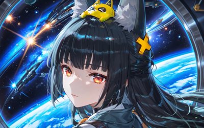 4k, hoshimi miyabi, espacio, ojo de buey de la nave espacial, zona cero sin zen, manga, caracteres zenless zone zero, icono escarcha escarcha, icono anomalía anomalía, hoshimi miyabi zenless zona cero