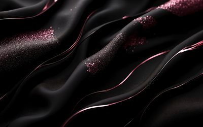 Black stylish waves background, 4K, pink glitter, waves backgrounds, luxurious waves background, black 3D waves background, 3D backgrounds