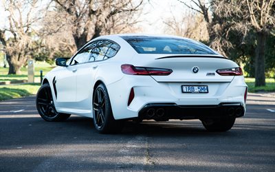 4k, BMW M8 Gran Coupe, back view, 2022 cars, F93, White BMW M8 Gran Coupe, 2022 BMW M8 Gran Coupe, BMW M8 F93, german cars, BMW