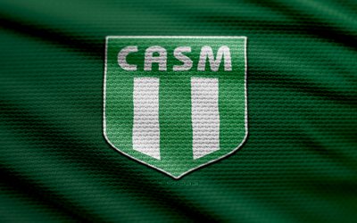 CA San Miguel fabric logo, 4k, green fabric background, Primera Nacional, bokeh, soccer, CA San Miguel logo, football, CA San Miguel emblem, CA San Miguel, Argentine football club, San Miguel FC