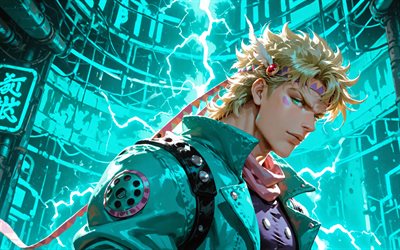 4k, Caesar Anthonio Zeppeli, turquoise grunge background, JoJos Bizarre, manga, Shiza Antonio Tseperi, JoJos Bizarre characters, Caesar Anthonio Zeppeli JoJos Bizarre