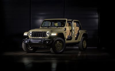 2025, jeep wrangler, unbegrenzte 4xe willys special edition, 4k, vorderansicht, außen, hybrid, 1941 willys edition, grüner jeep wrangler, amerikanische autos, jeep