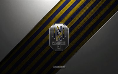 nashville sc  logo, 4k, teräs tausta, amerikkalainen jalkapalloseura, siniset keltaiset viivat, nashville sc  tunnus, mls, jalkapalloilija, nashville sc, usa, nashville sc metallilogo, nashville sc:n vaakuna