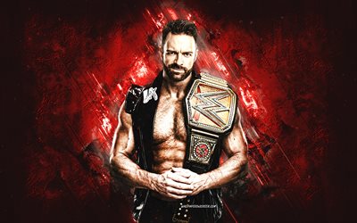 LA Knight, WWE, American wrestler, red stone background, WWE Intercontinental Champion, LA Knight with belt, grunge art, USA, wrestling, Shaun Edward Ricker, LA Knight WWE, World Wrestling Entertainment