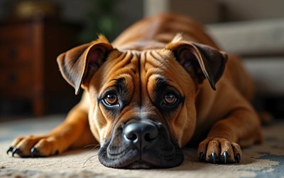 terrier pitbull americano, 4k, perros, mascotas, bokeh, animales lindos, perro pitbull terrier americano