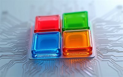 4k, Windows 11 logo, Microsoft emblem, Microsoft 3D color logo, white technology background, Microsoft logo, white techno background, Windows logo, 3D Windows logo, Windows