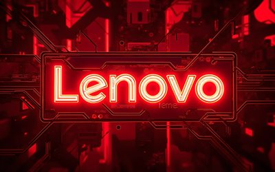 leuchtendes lenovo logo, 4k, lenovo emblem, rotes lenovo logo, rotes neonlicht, roter techno hintergrund, lenovo 3d logo, lenovo