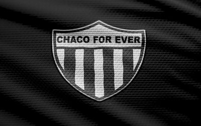 logo en tissu chaco for ever, 4k, fond de tissu noir, primera nationale, bokeh, football, logo chaco pour toujours, emblème chaco for ever, chaco pour toujours, club de football argentin, chaco for ever fc