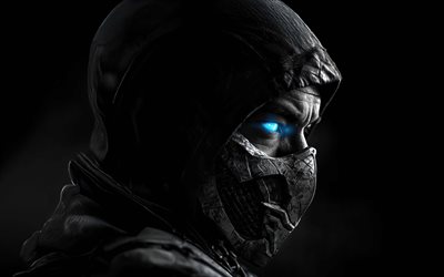 bajo cero, mortal kombat, ojos azules, cara bajo cero, ninjas, personaje bajo cero, personajes de mortal kombat, sub zero en la oscuridad