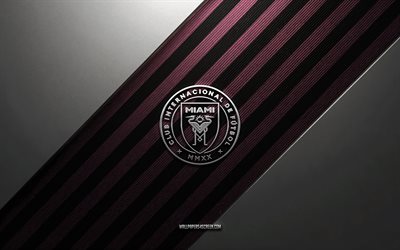 Inter Miami CF logo, 4k, steel background, American soccer club, pink black lines, Inter Miami CF emblem, MLS, soccer player, Inter Miami CF, USA, Inter Miami CF metal logo, Inter Miami CF crest, Inter Miami