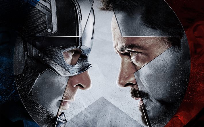 Iron man vs Captain america, en 2016, d'affiches, de personnages