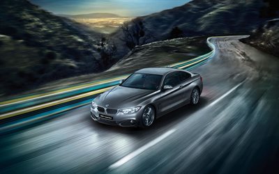 mountain road, night, movement, 2015, BMW 4-Series, F32, silver M4 Coupe, BMW