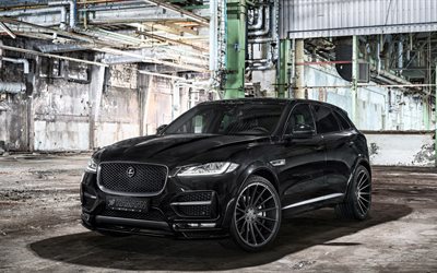 jaguar f-pace, 4k, 2017 autot, crossoverit, musta f-pace, luksusautot, jaguar