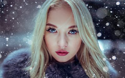 uliana verenchikova, fotomodeller, blondin, porträtt, skönhet, snö