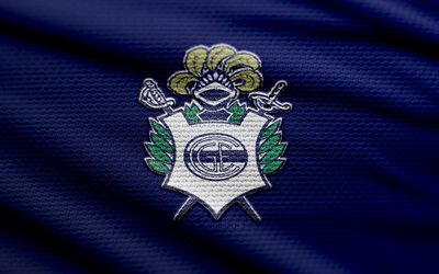 gimnasia y esgrima la plata logo de tela, 4k, fondo de tela azul, división de primera argentina, bokeh, fútbol, gimnasia y esgrima la plata logo, fútbol americano, gimnasia y esgrima la plata, club de fútbol argentino, gimnasia y esgrima la plata fc
