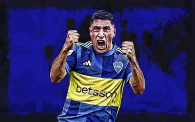 4k, miguel merentiel, fondo de grunge azul, boca juniors fc, división argentina primaria, futbolistas uruguayos, miguel merentiel 4k, fútbol americano, fútbol, ca boca juniors, cabj, miguel merentiel boca juniors