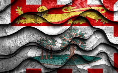 4k, Prince Edward Island flag, Provinces of Canada, wooden 3D waves flags, Day of Prince Edward Island, flag of Prince Edward Island, Prince Edward Island wooden flag, North America, canadian provinces, Prince Edward Island